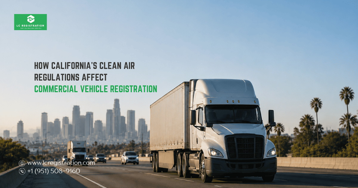 Diesel truck at a California emissions testing station for Clean Truck Check compliance
