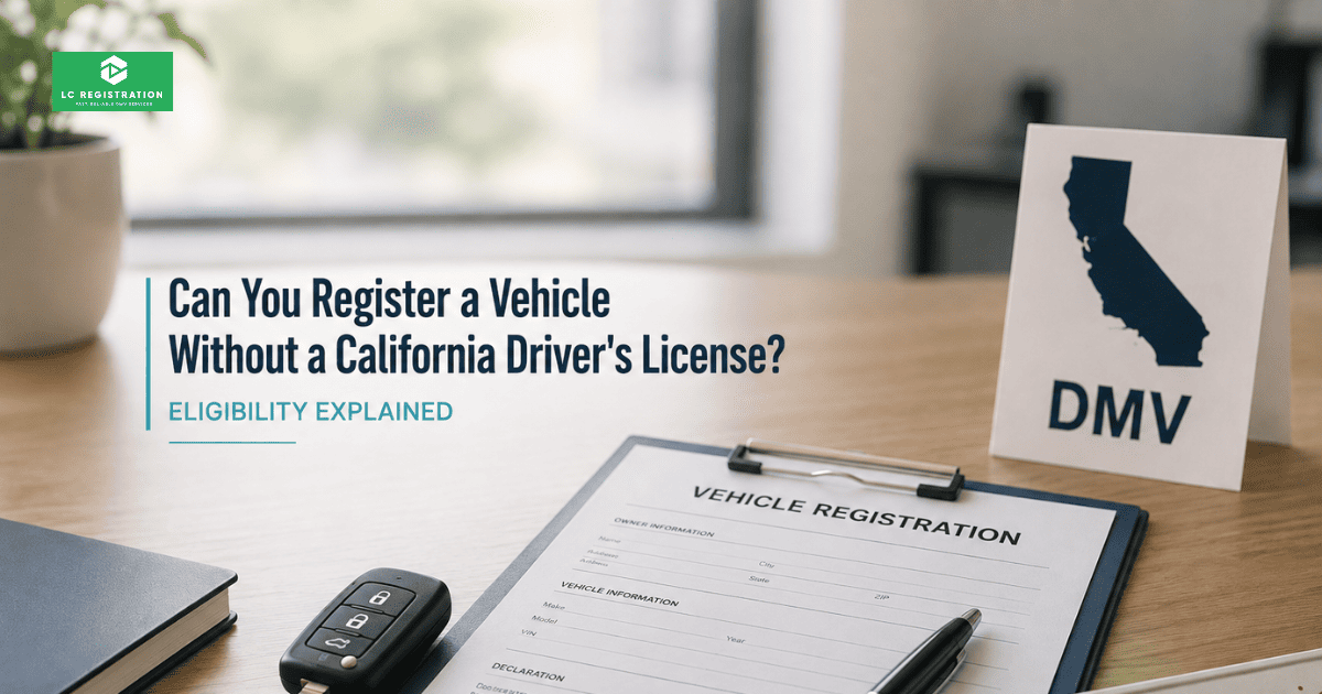 California DMV registration application and identification card on a counter