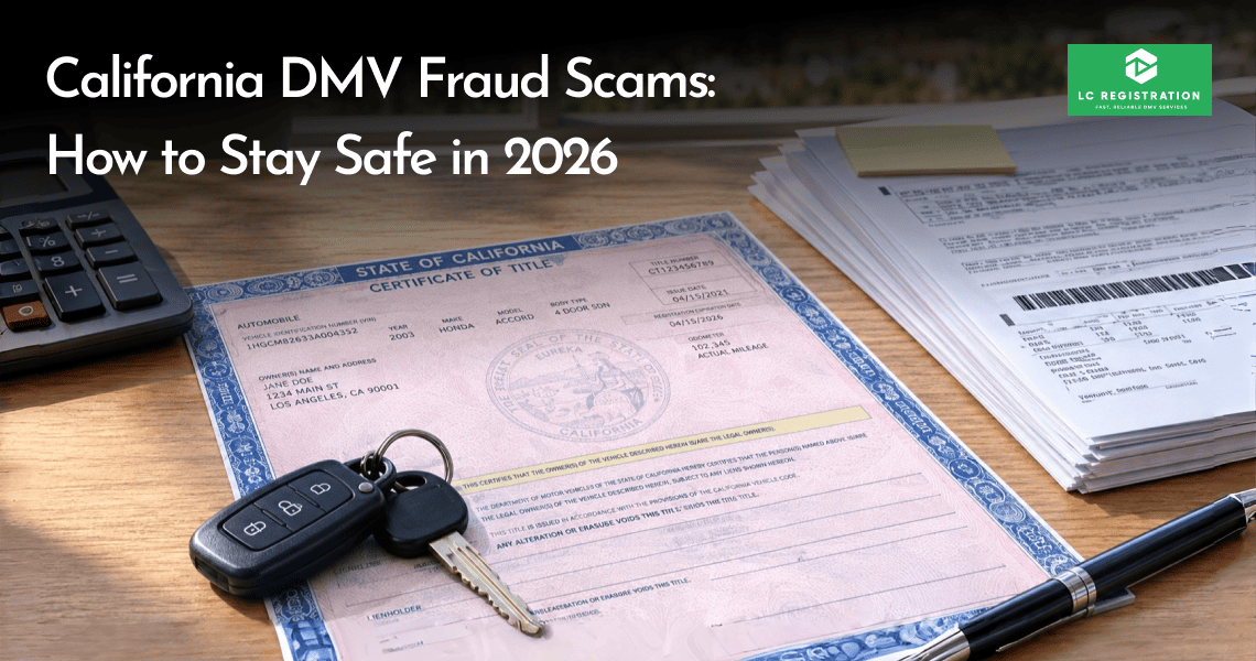 Scam alert warning icon displayed on a laptop screen representing online California DMV fraud scams.