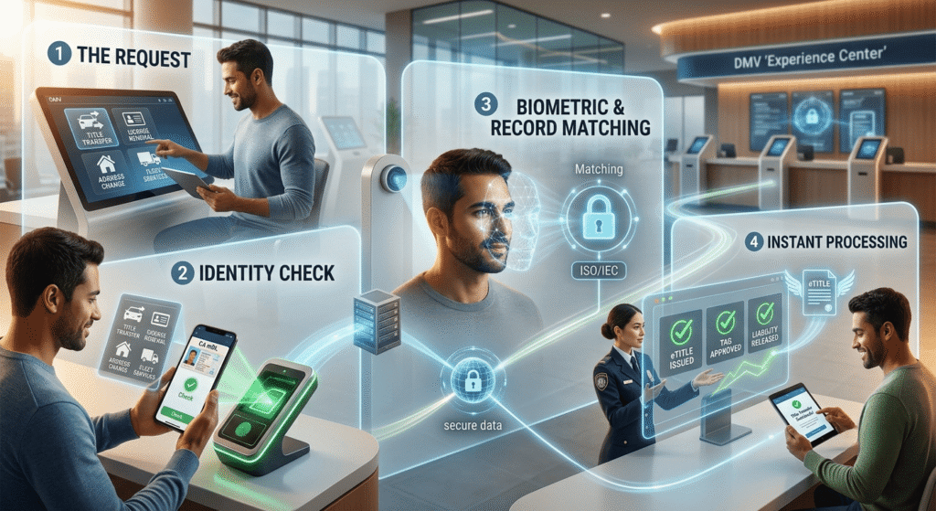 Digital DMV Transaction Flow with Mobile ID & Biometrics